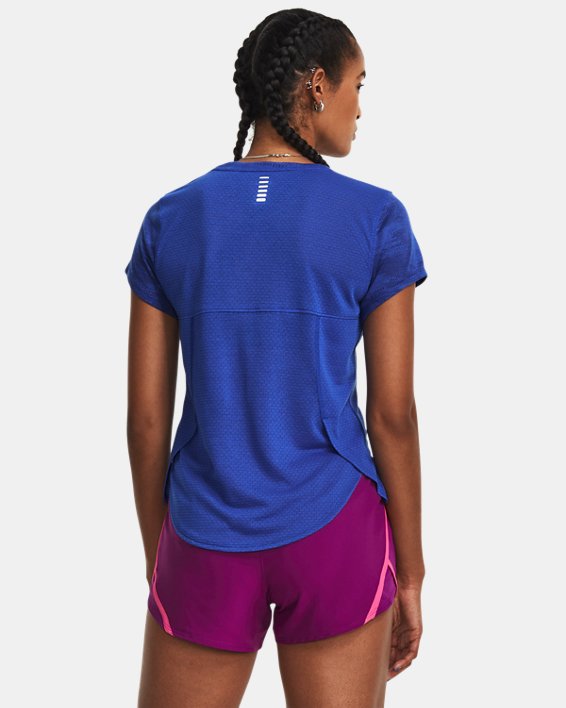 Women's UA Streaker Speed Camo Short Sleeve, Blue, pdpMainDesktop image number 1
